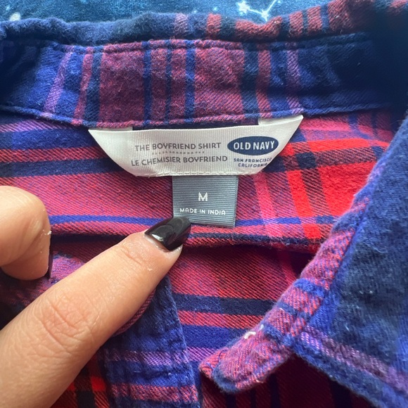 💜 Old Navy Red & Indigo Button Up Flannel - Picture 2 of 3